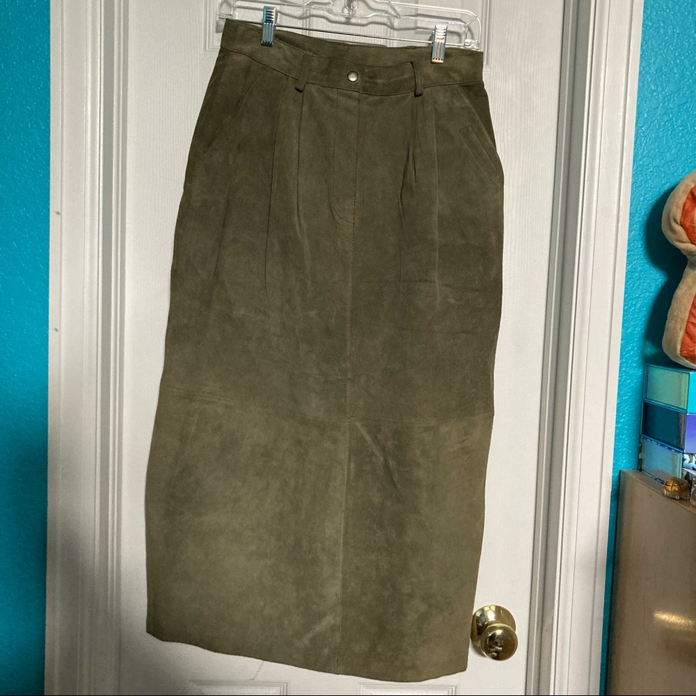 Olive Green Leather Skirt